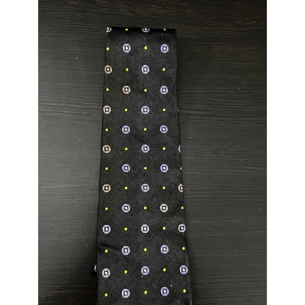 Lauren Ralph Lauren Mens‎ Silk Tie Black Purple Yellow Geometric Medallion USA